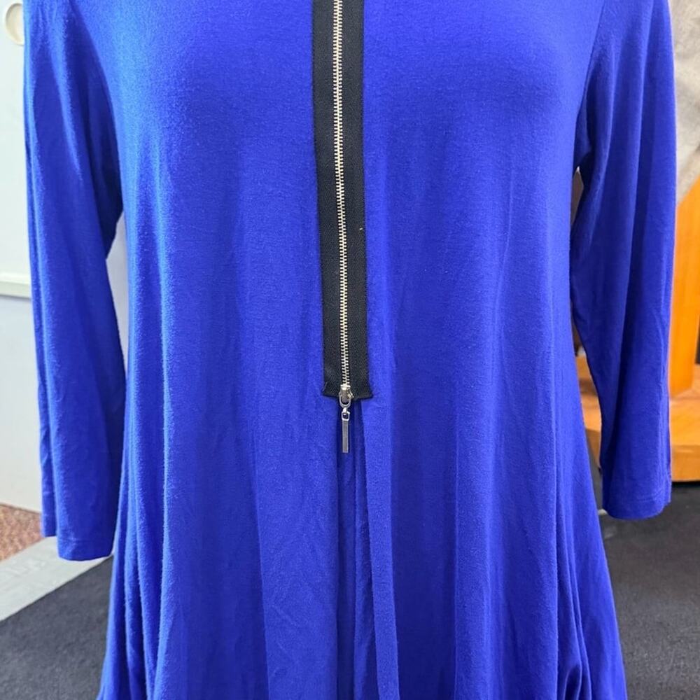 Comfy U.S.A. Blue 3/4 Sleeve Swing Tunic Top with Front Zipper Detail Size S